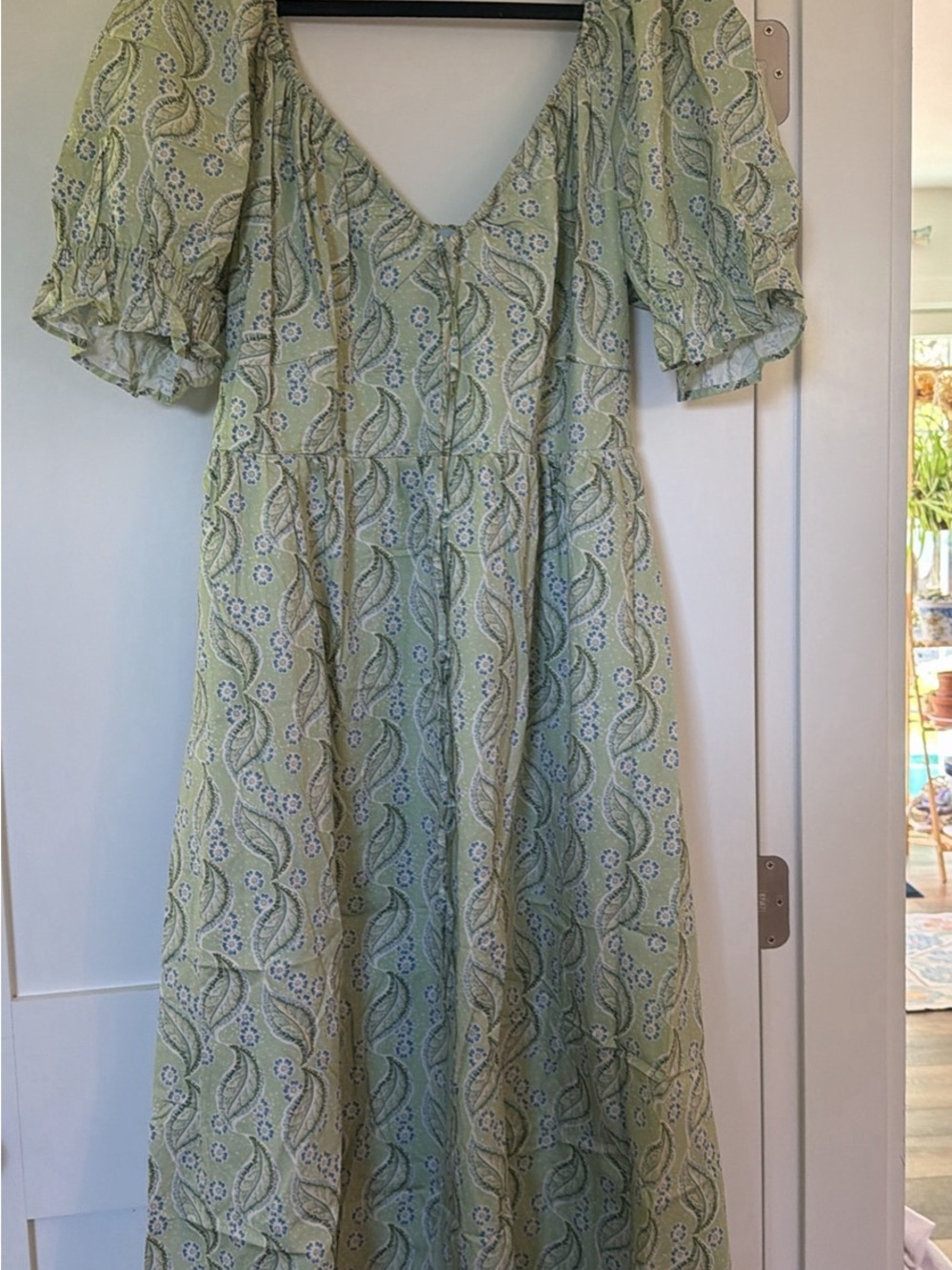 Sage Green Midi Dress with Puff Sleeves